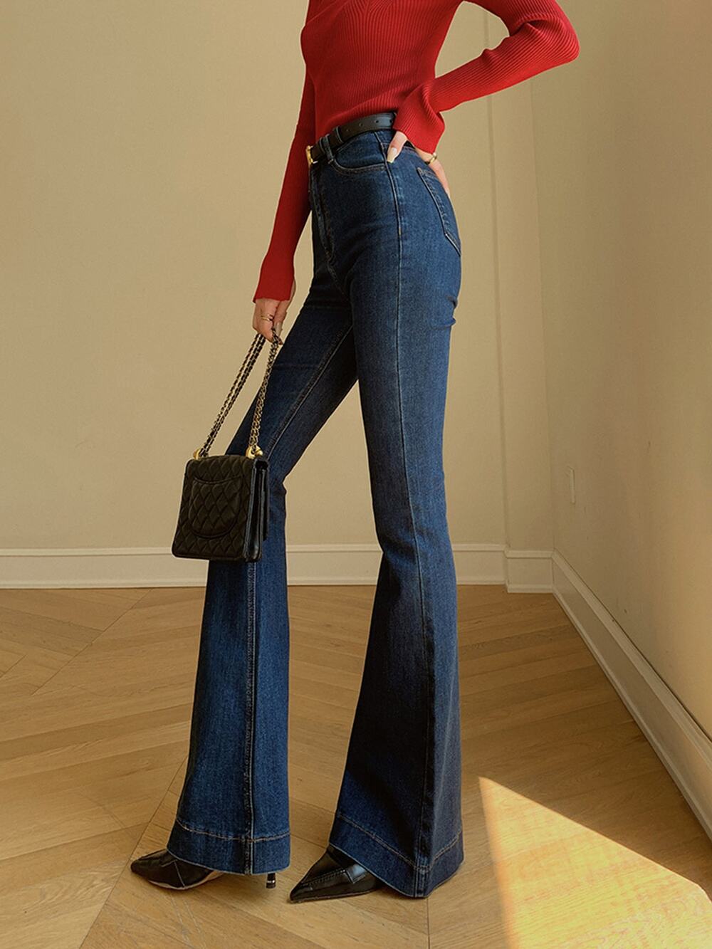 Commense Y2K Denim Slim Flare Bootcut Jeans Stretch Casual Small